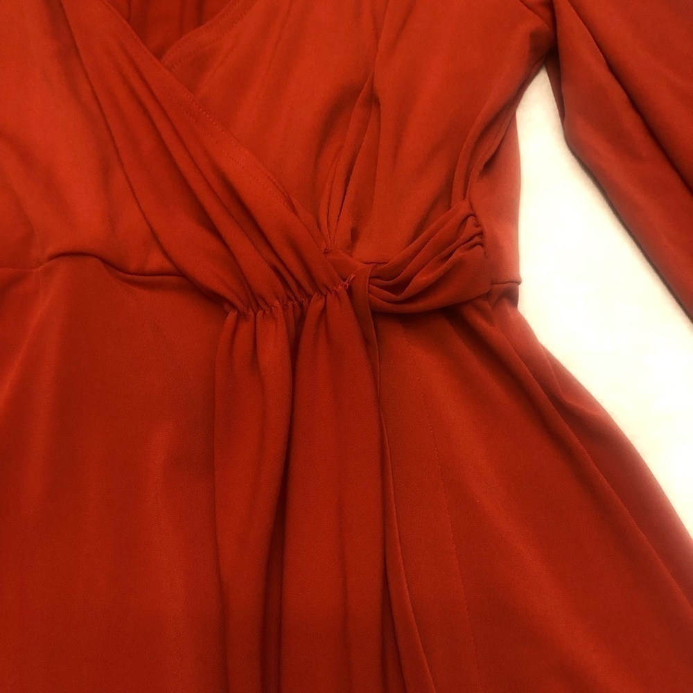 Gabriella Rossi burnt orange faux wrap blouse, M, asymmetrical hem - Picture 7 of 8